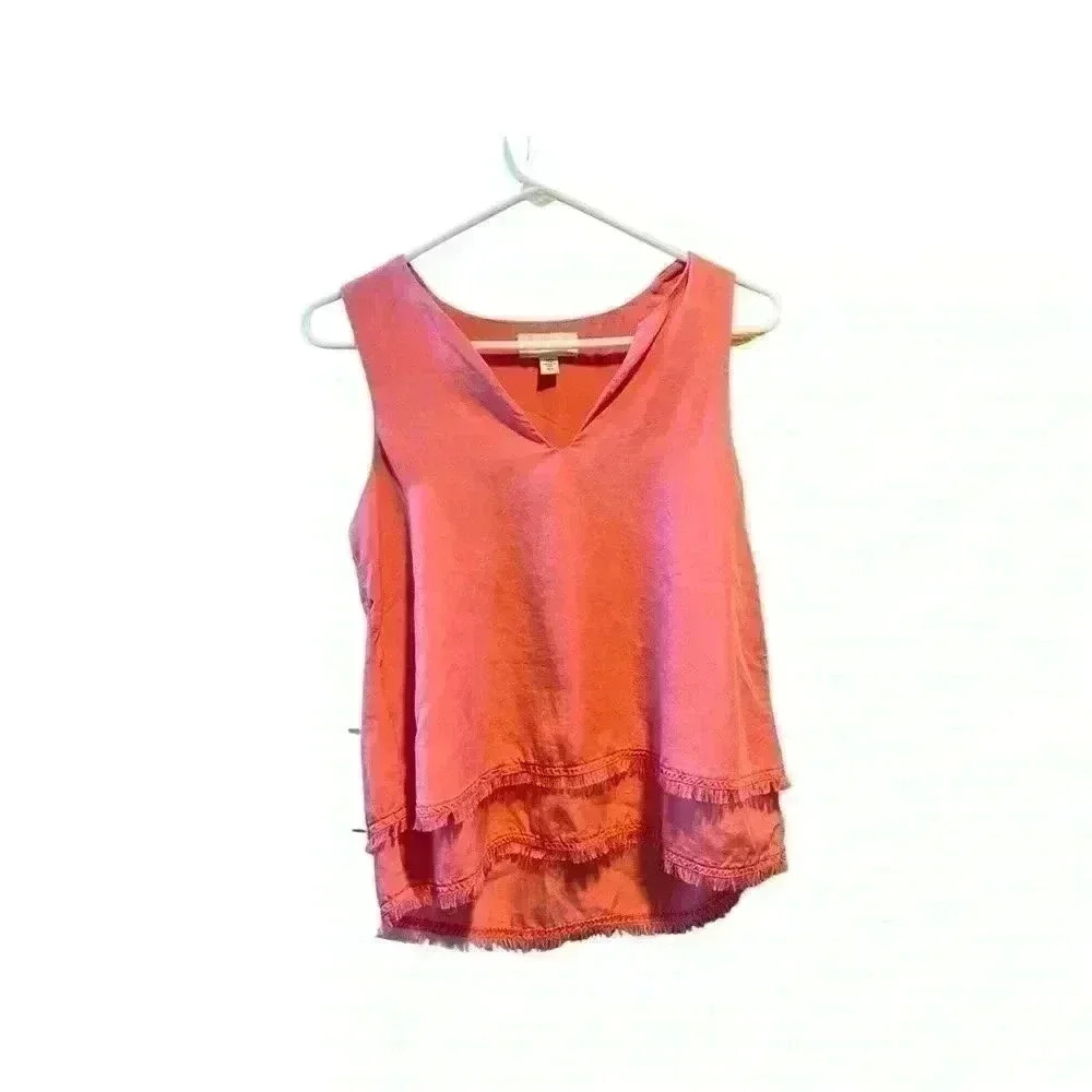 CLOTH + STONE Anthropologie Tank Size X Small Coral Pink fringe Top.